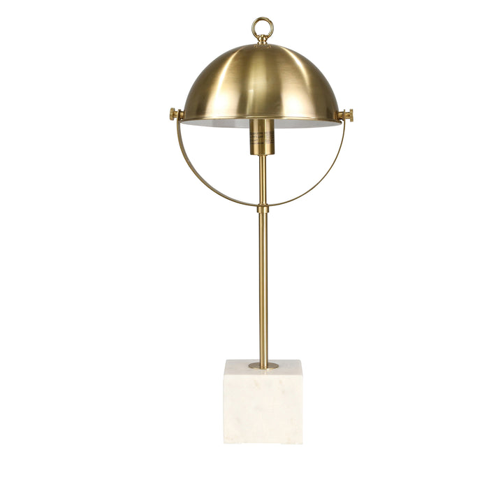 Metal 28" Dome Shade Table Lamp W/Marble Base, Gold