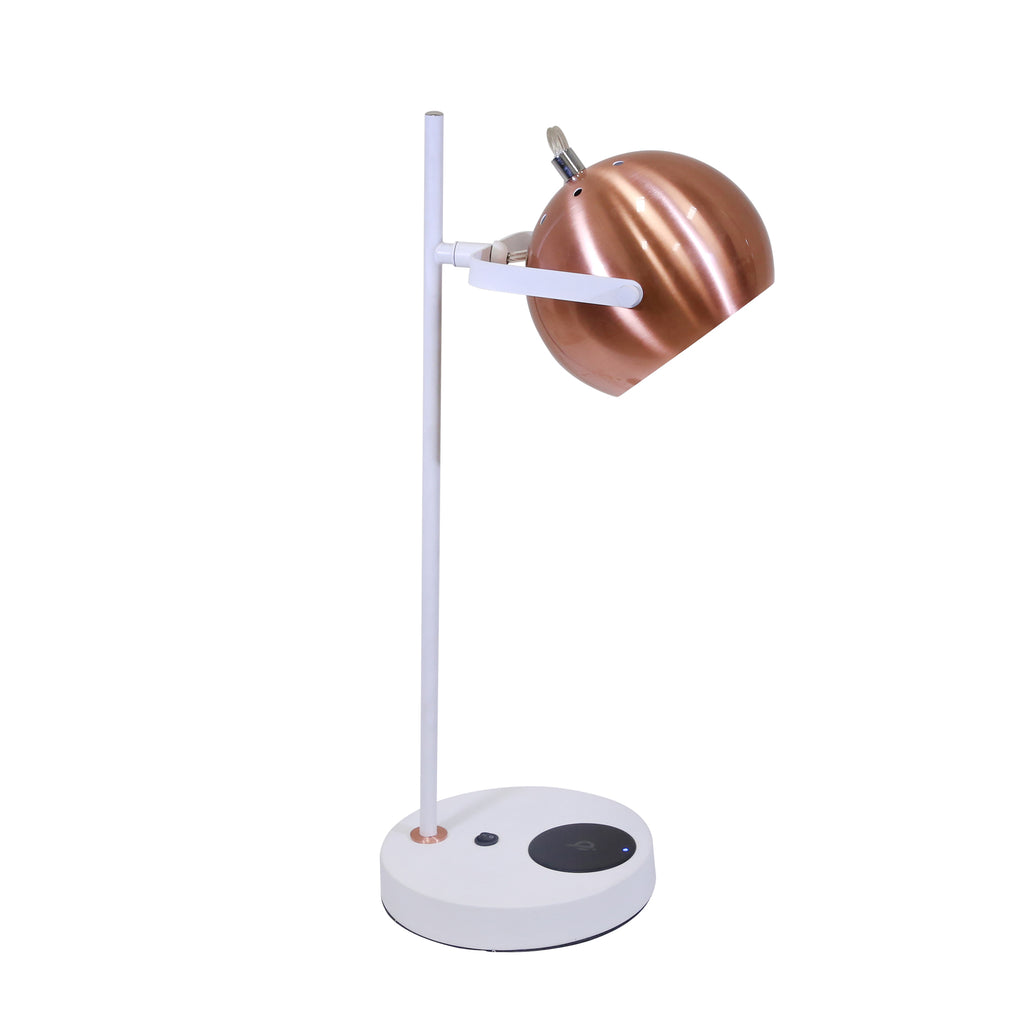 Metal 20" Task Lamp, Matt White, W/Wireless Charger & Usb - ReeceFurniture.com