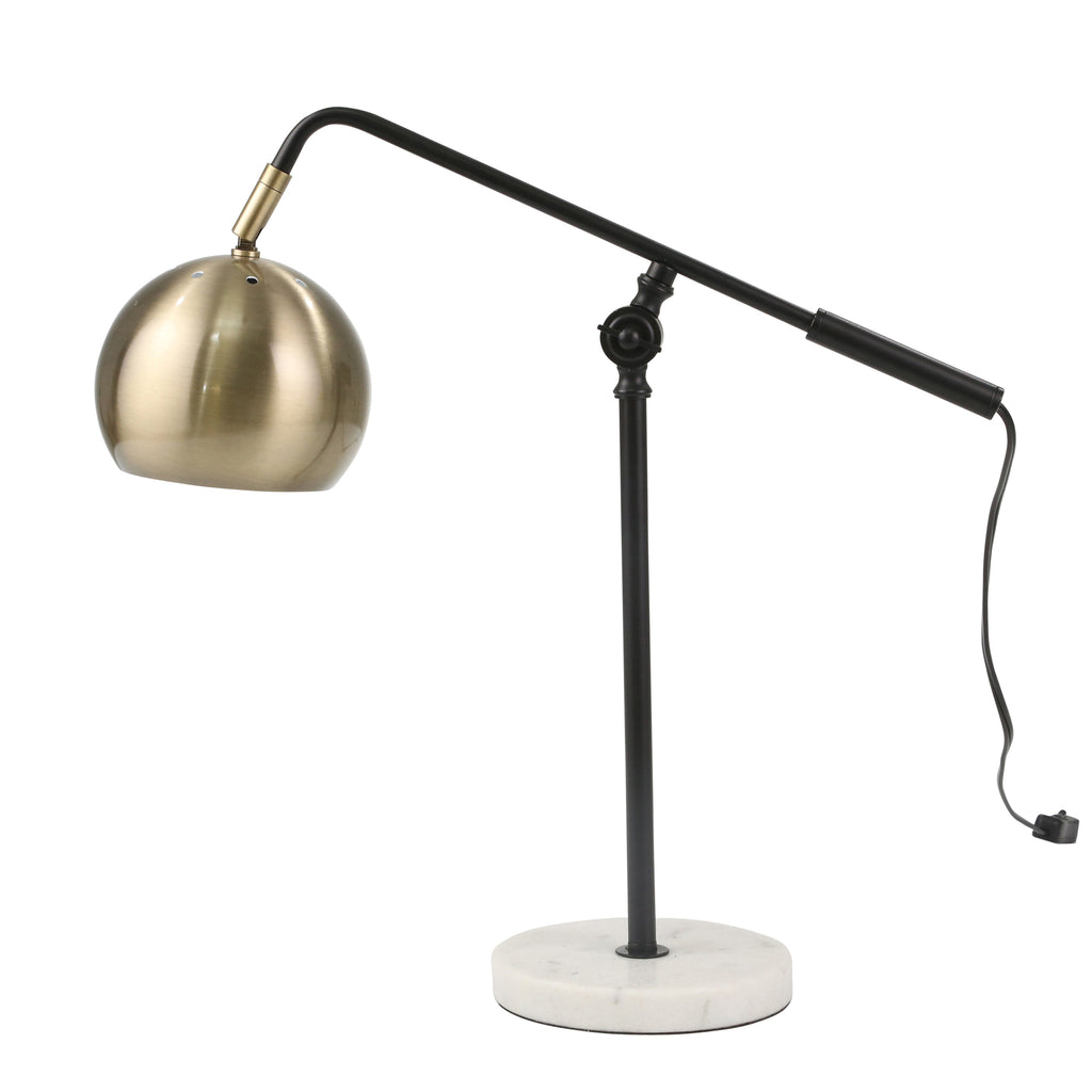 Metal 21" Swing Arm Table Lampw/Marble Base, Bronze - ReeceFurniture.com