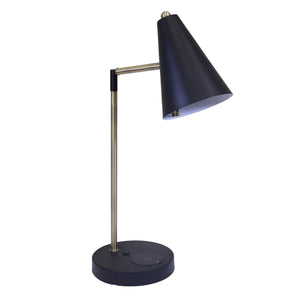 Metal 25" Cone Shade Desk Lampw/ Wireless Charger/Usb, Black - ReeceFurniture.com