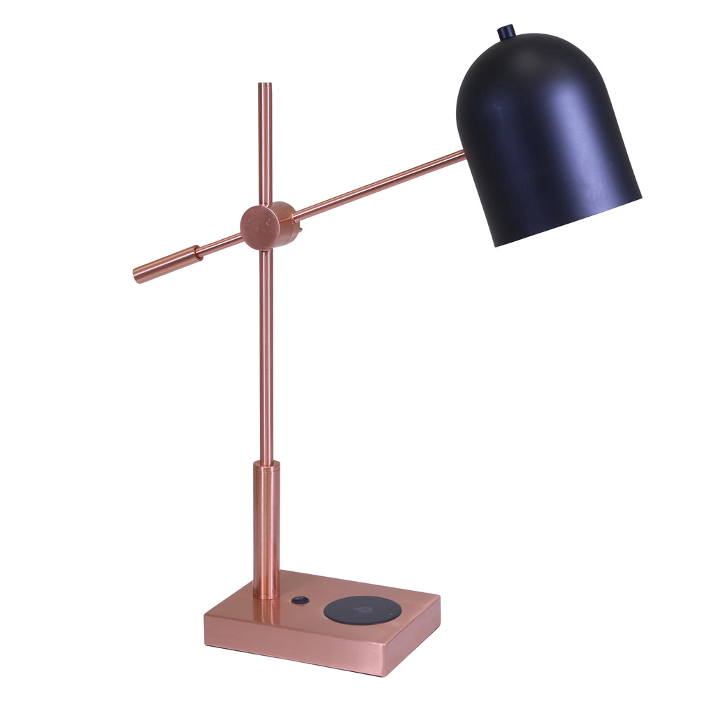 Metal 23" Swing Arm Table Lampw/Wireless Charger/Usb, Copper - ReeceFurniture.com