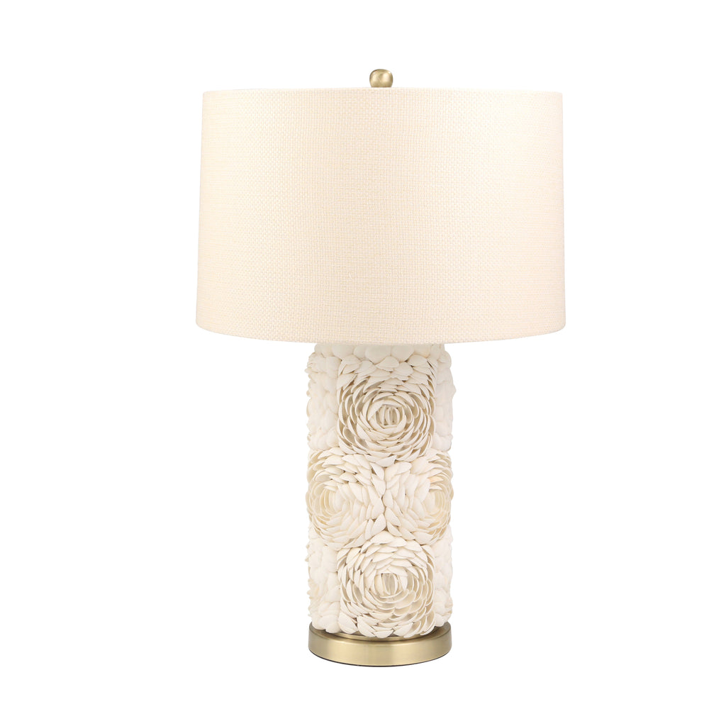 Ceramic 26" Table Lamp W/Shell Roses, White - ReeceFurniture.com