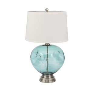 Glass 30" Irregular Round Table Lamp, Blue - ReeceFurniture.com