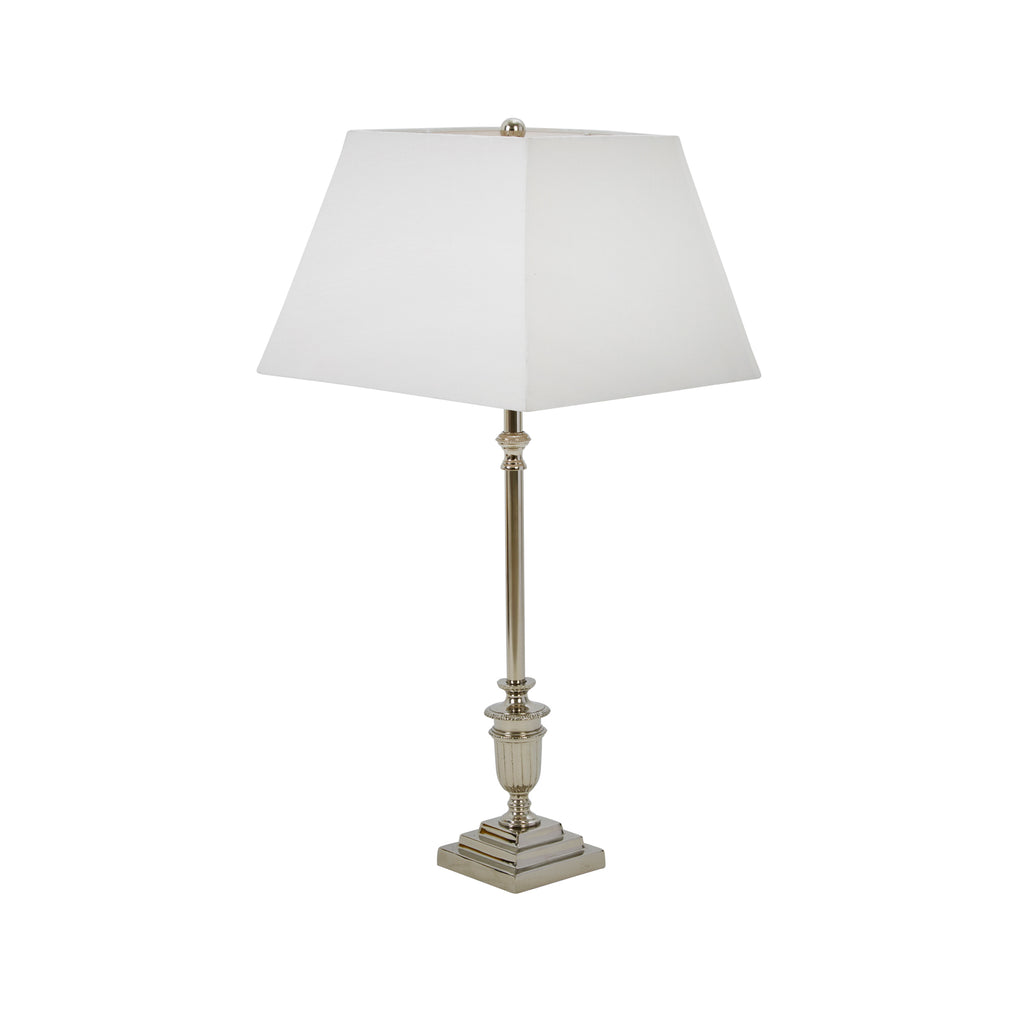 Aluminum 19" Square Base Tablelamp, Silver - ReeceFurniture.com