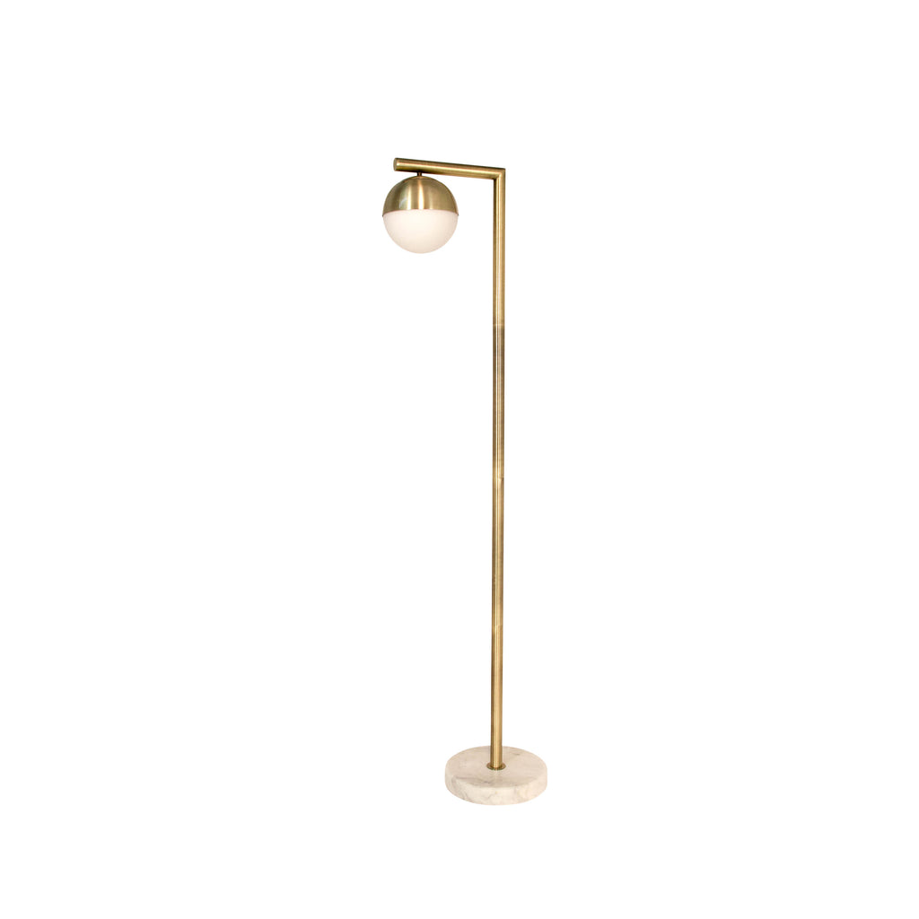 Metal 62" Flool Lamp With Marble Base, Antinque Brass - ReeceFurniture.com