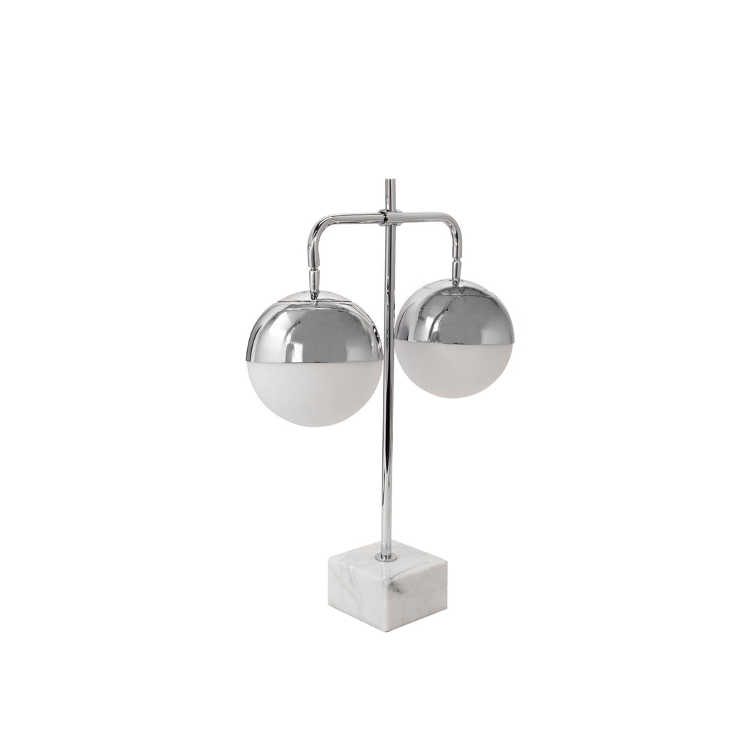 Metal 25" Twin Light Table Lamp On Marble Base, Silver - ReeceFurniture.com