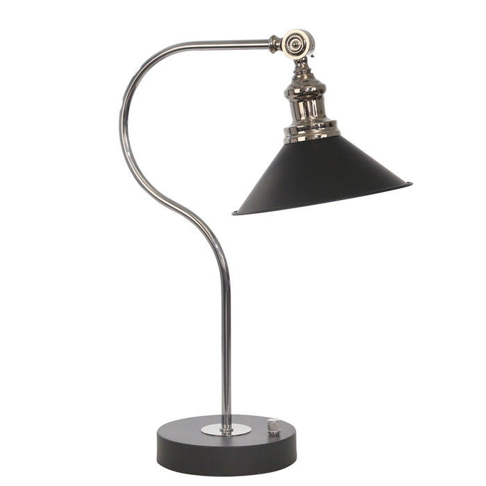Metal 19" Table Lamp With Usbport, Black/ Silver
