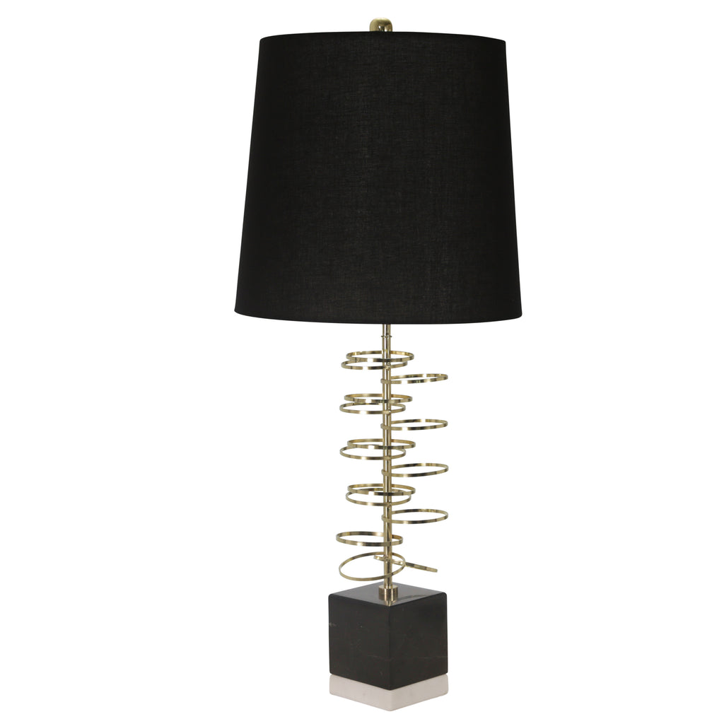 Metal 34.5" Hoops Table Lamp W/ Marble Base, Gold/Black - ReeceFurniture.com