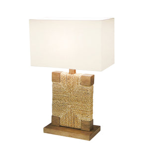 Wood 21" Woven Table Lamp, Natural - ReeceFurniture.com