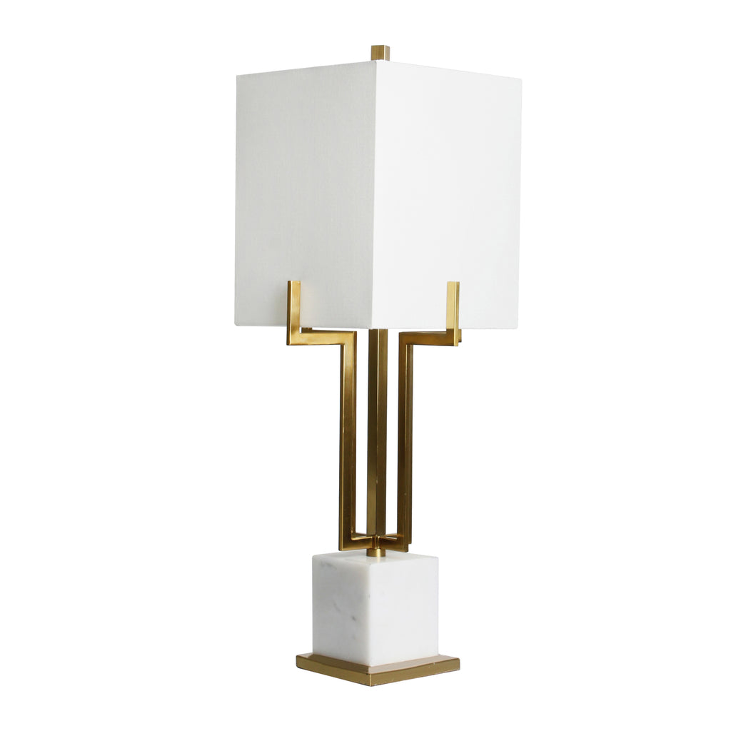 Metal 32" Table Lamp With White Marble Base, Gold - ReeceFurniture.com