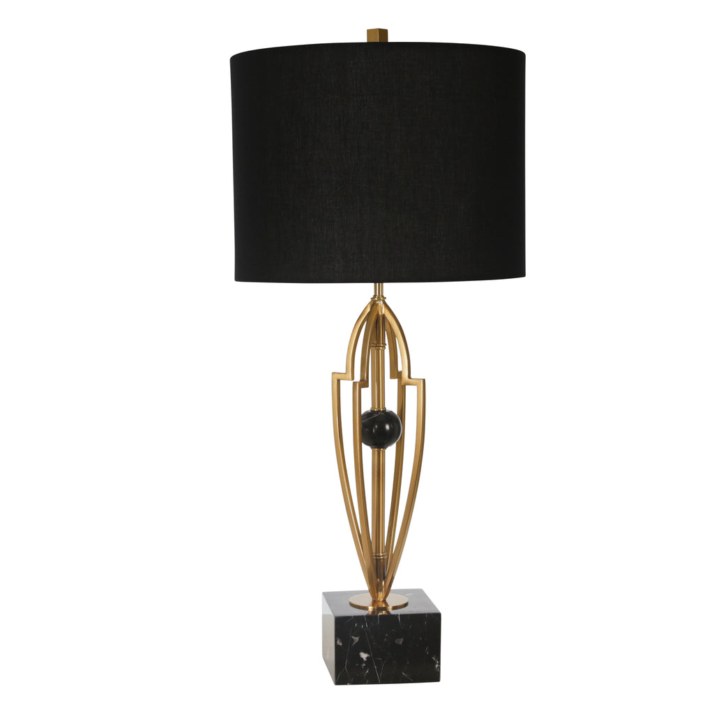 Metal 31.5" Table Lamp With Black Marble Base, Gold - ReeceFurniture.com