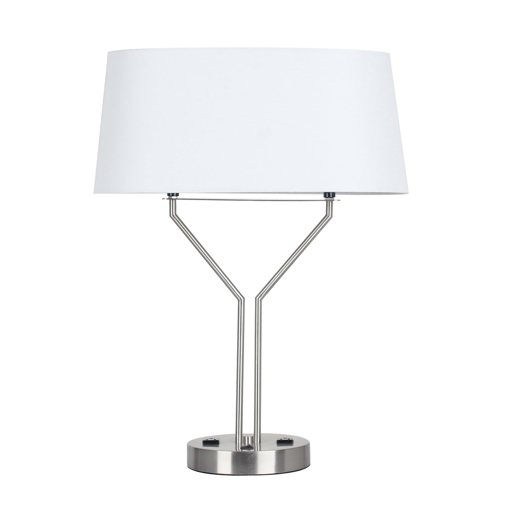 Metal 26.75" Table Lamp W/ Usb, Outlet, Silver - ReeceFurniture.com