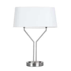 Metal 26.75" Table Lamp W/ Usb, Outlet, Silver - ReeceFurniture.com