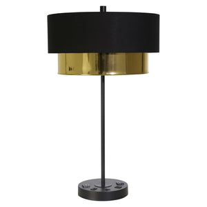 Metal 28" Table Lamp W/ Usb, Outlet, Black/Gold - ReeceFurniture.com