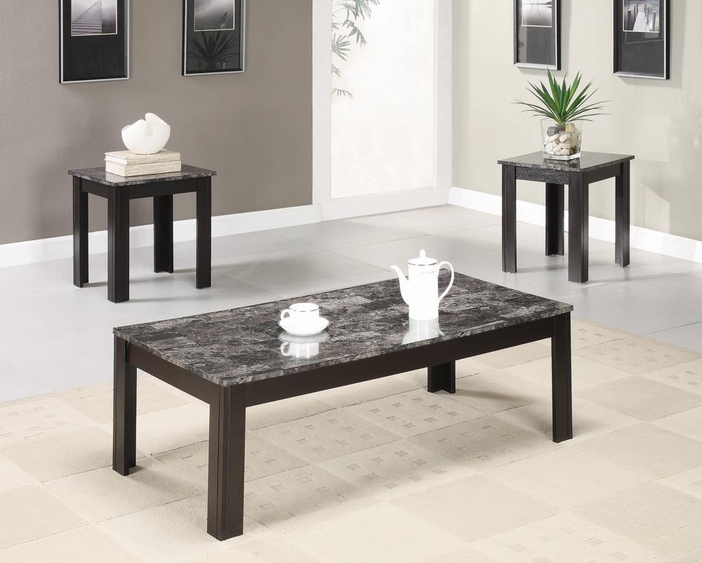 G700375 - 3-Piece Faux-Marble Top Occasional Table Set - Black - ReeceFurniture.com