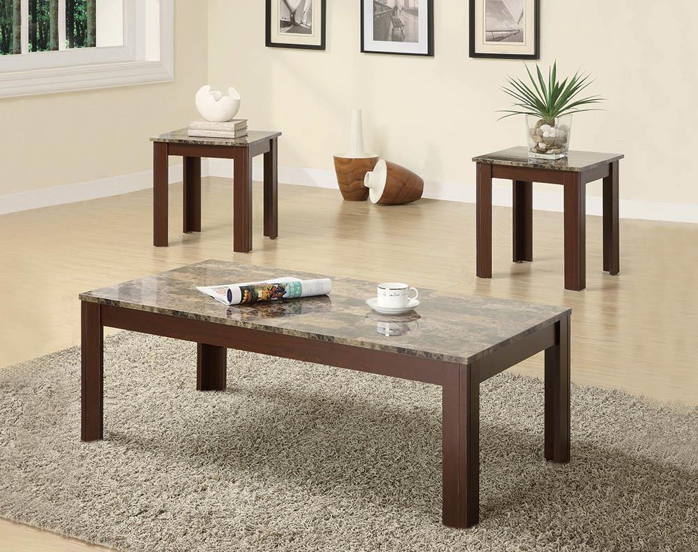 G700395 - 3-Piece Faux-Marble Top Occasional Table Set - Brown - ReeceFurniture.com