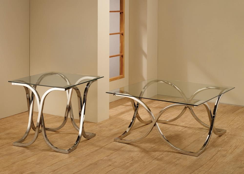 G701918 - Piper Curved X-Shaped Occasional Tables - Nickel And Clear - ReeceFurniture.com