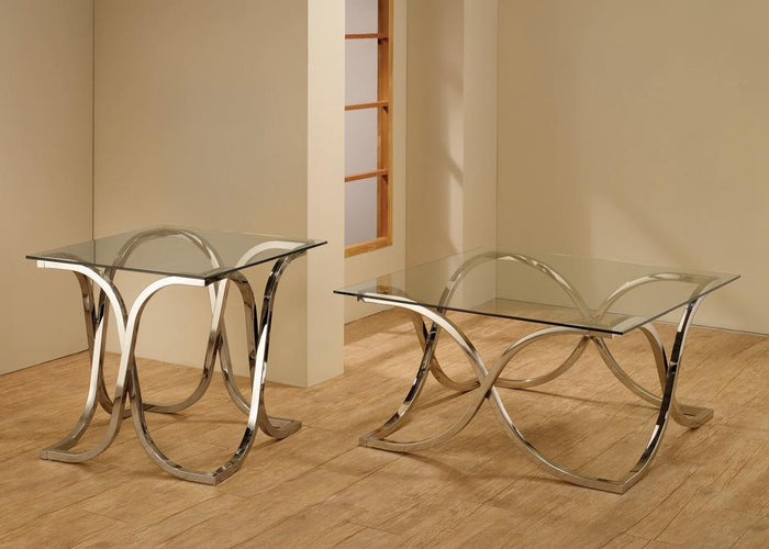 G701918 - Piper Curved X-Shaped Occasional Tables - Nickel And Clear