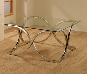 G701918 - Piper Curved X-Shaped Occasional Tables - Nickel And Clear - ReeceFurniture.com