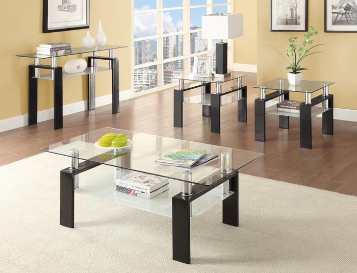 G702288 - Tempered Glass Occasional Table With Shelf - Black