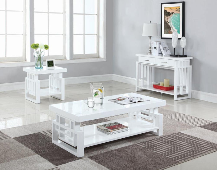 G705708 - Layered Geometric Style Occasional Table - High Glossy White