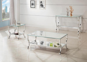 G720338 - Glass Top Occasional Table With Mirrored Shelf - Chrome - ReeceFurniture.com