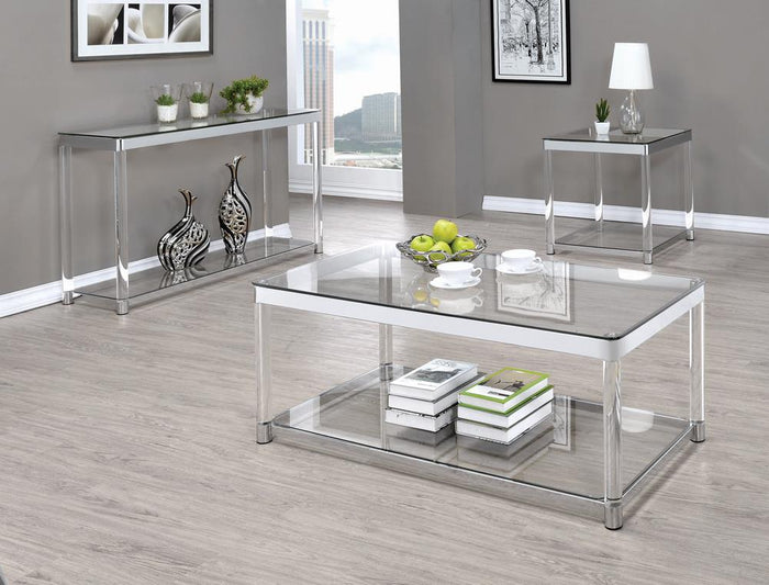 G720748 - Claude Occasional Table With Lower Shelf - Chrome And Clear