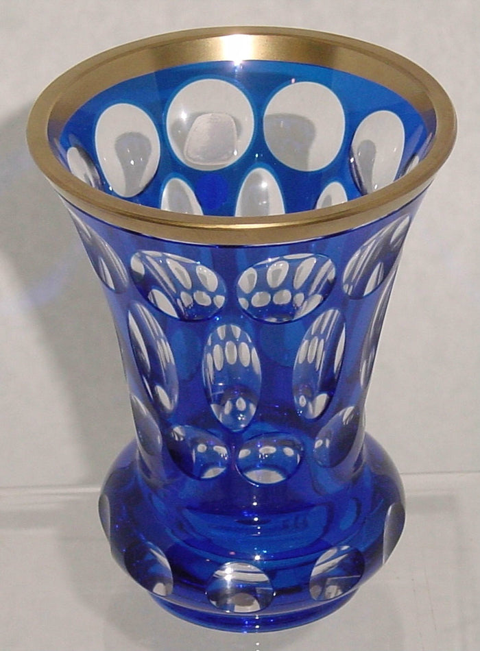 786028 Blue Over Crystal Glass Cup With Oval & Round Cuts On Side & Base