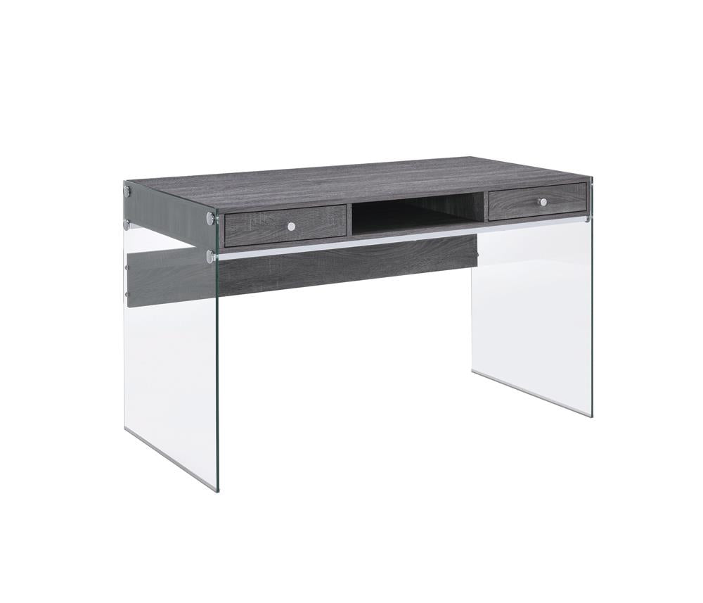 G800818 - Dobrev 2-Drawer Writing Desk - Weathered Grey And Clear - ReeceFurniture.com