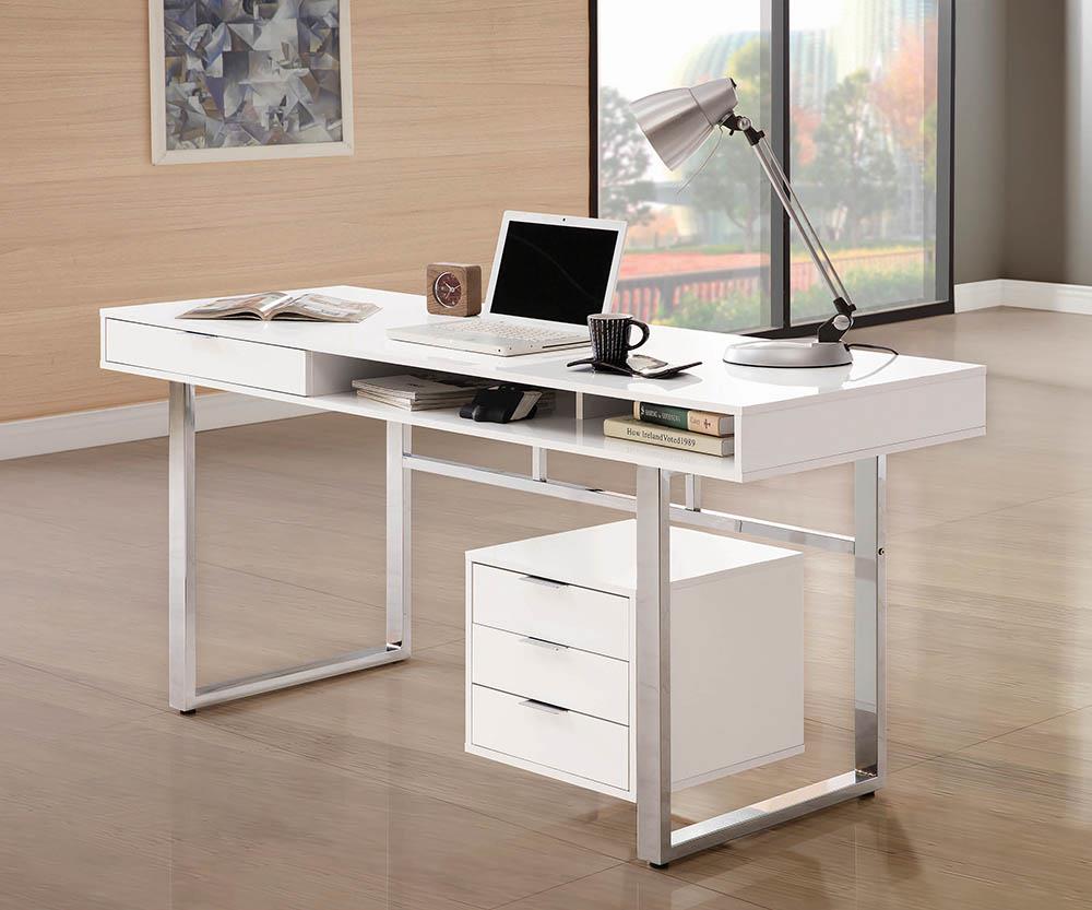 G800897 - Whitman 4-Drawer Writing Desk - Glossy White or Weathered Grey - ReeceFurniture.com