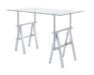 G800900 - Statham Glass Top Adjustable Writing Desk - Clear And Chrome - ReeceFurniture.com