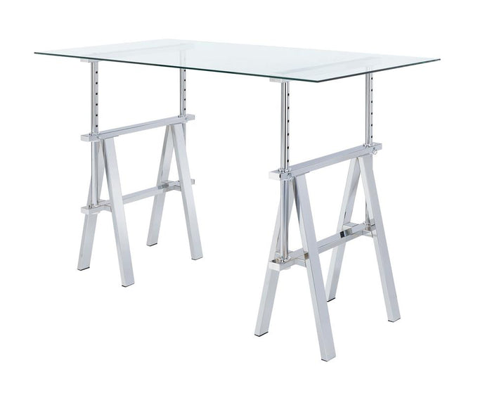 G800900 - Statham Glass Top Adjustable Writing Desk - Clear And Chrome