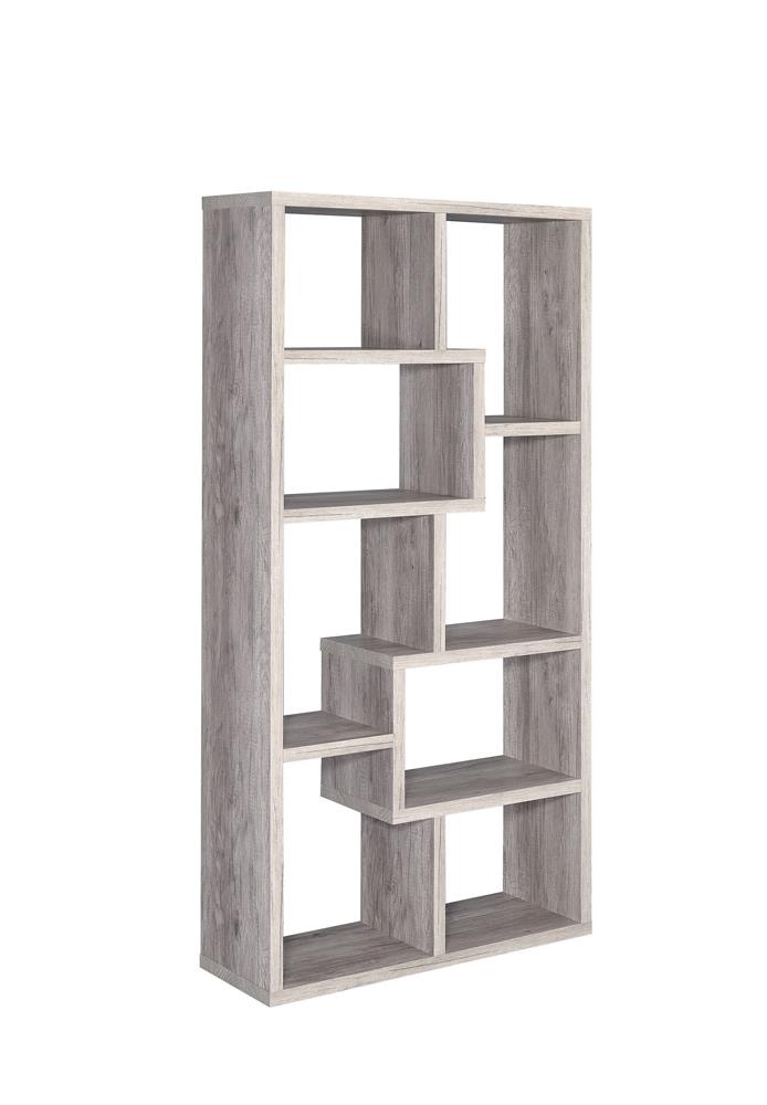 G801137 - 10-Shelf Geometric Bookcase - Grey Driftwood - ReeceFurniture.com