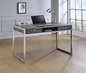 G801221 - Wallice 2-Drawer Writing Desk - Weathered Grey And Chrom - ReeceFurniture.com