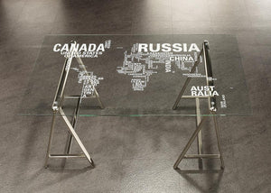 G801504 - Patton World Map Writing Desk - Nickel And Printed Clear - ReeceFurniture.com
