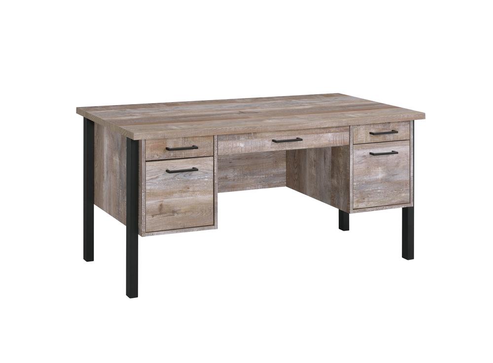 G801950 - Samson 4-Drawer Office Desk - Weathered Oak - ReeceFurniture.com