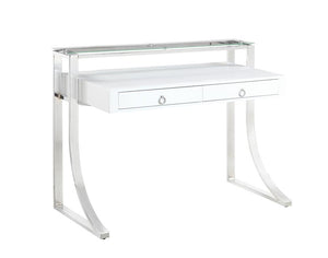 G802141 - Gemma 2-Drawer Writing Desk - Glossy White And Chrome - ReeceFurniture.com