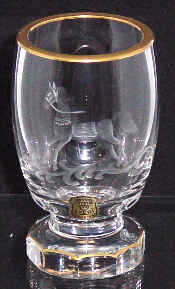 844012 Crystal Glass W/Engraved Horse, Ornate Engraving & Gold Lines by Wittig