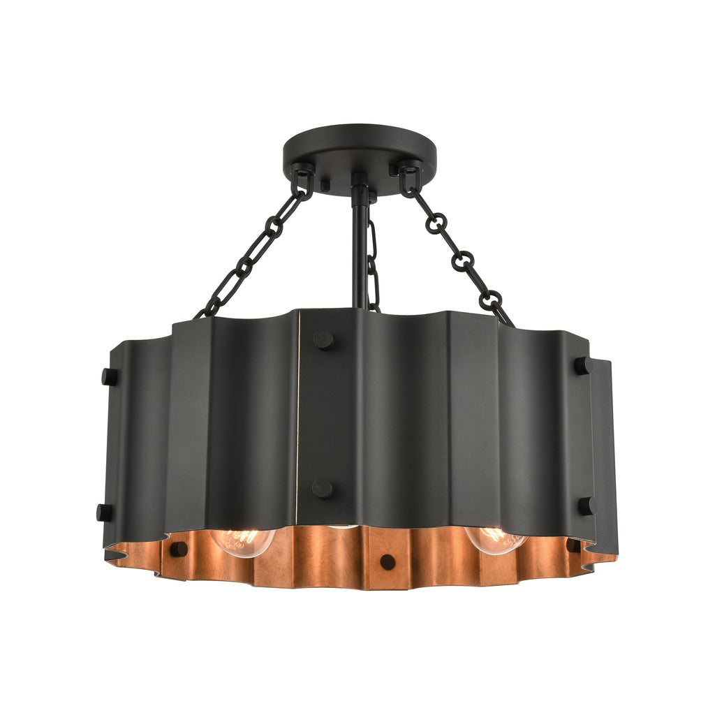 Clausten - Semi Flush Mount - Black, Gold, Gold - ReeceFurniture.com