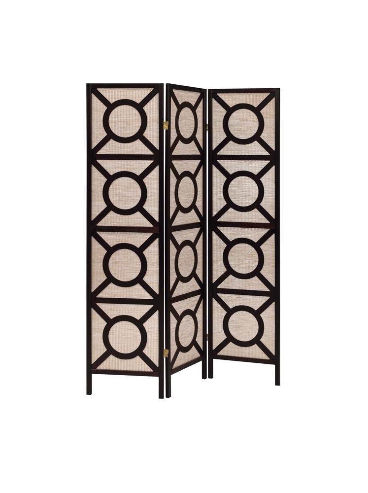 G900090 - 3-Panel Geometric Folding Screen - Tan And Cappuccino - ReeceFurniture.com