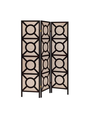 G900090 - 3-Panel Geometric Folding Screen - Tan And Cappuccino - ReeceFurniture.com