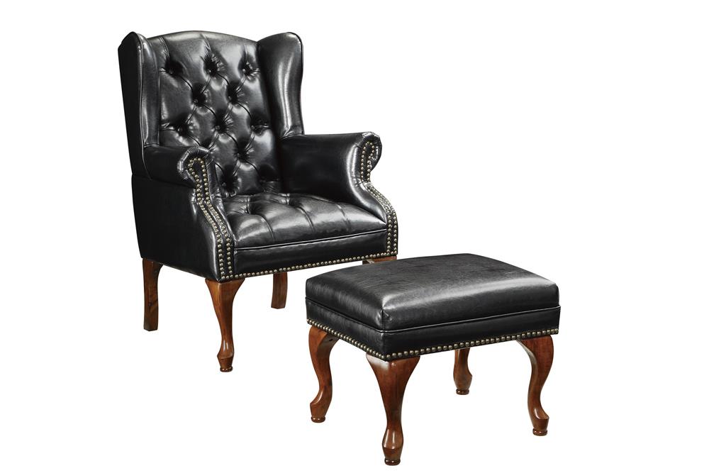 G900262 - Button Tufted Back Accent Chair With Ottoman - Black And Espresso - ReeceFurniture.com