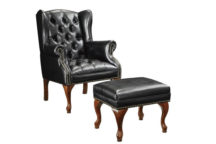 G900262 - Button Tufted Back Accent Chair With Ottoman - Black And Espresso