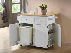G900558 - 3-Door Kitchen Cart With Casters - Natural Brown And White - ReeceFurniture.com