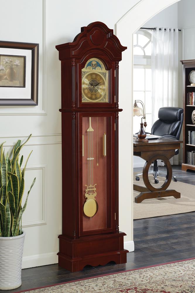 G900749 - Grandfather Clock - Brown Red And Clear - ReeceFurniture.com