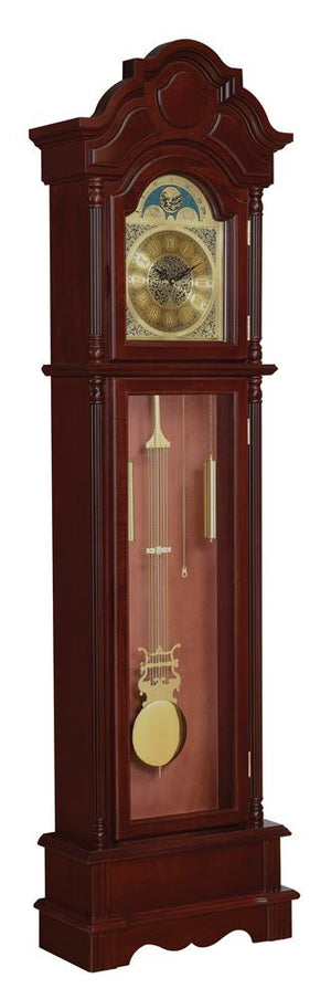 G900749 - Grandfather Clock - Brown Red And Clear - ReeceFurniture.com