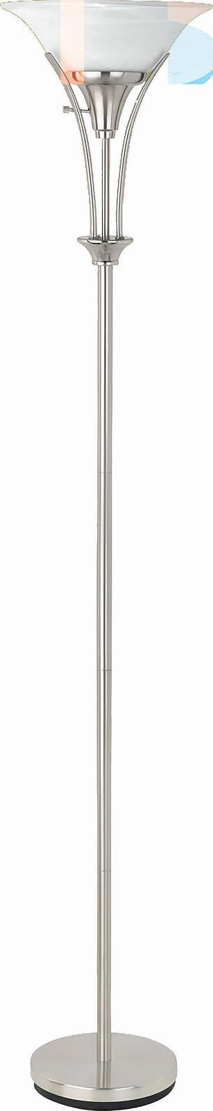G901193 - Floor Lamp With Frosted Ribbed Shade - Brushed Steel