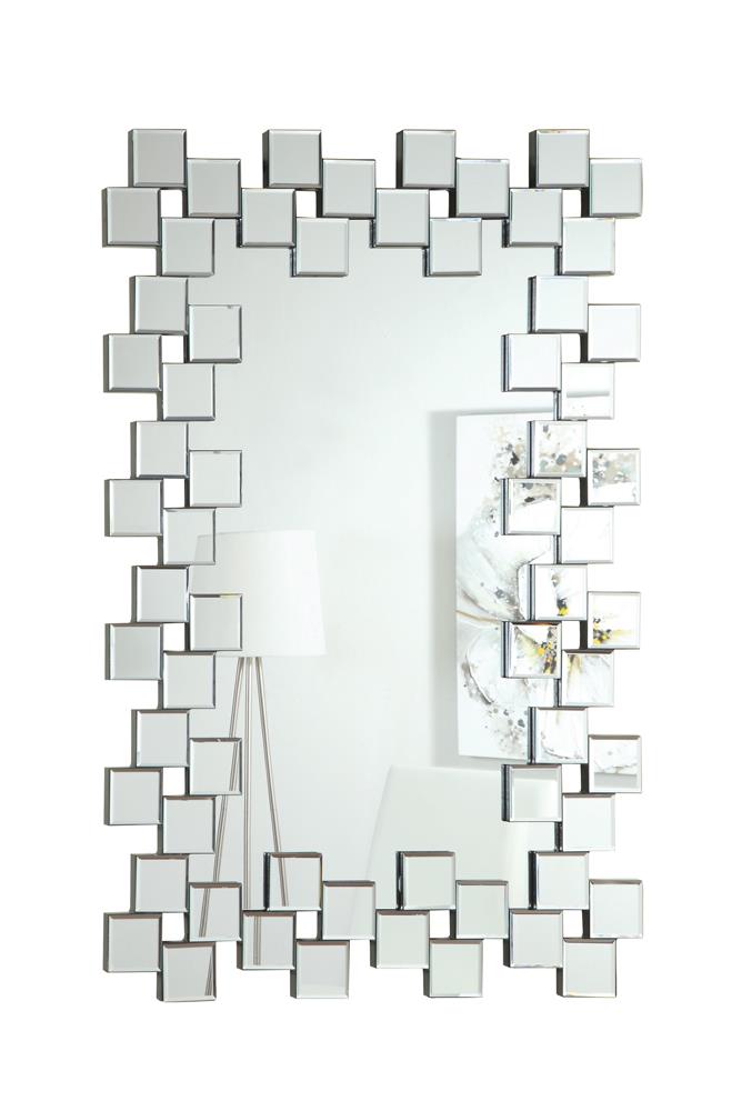 G901838 - Frameless Wall Mirror With Staggered Tiles - Silver