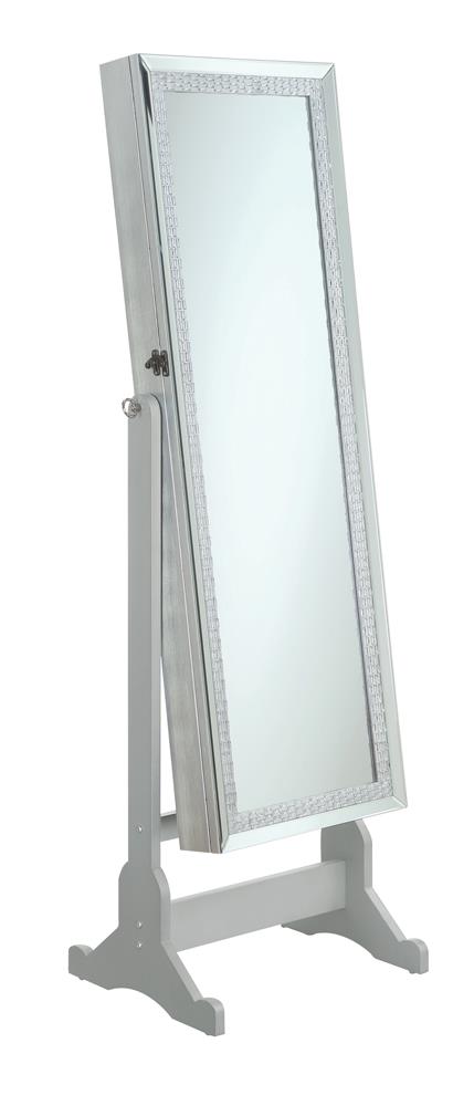 G902779 - Jewelry Cheval Mirror With Crytal Trim - Silver - ReeceFurniture.com