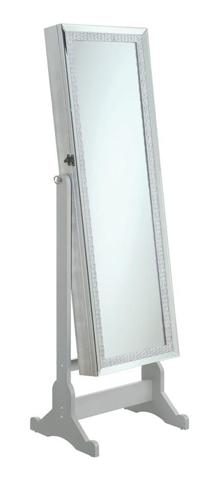 G902779 - Jewelry Cheval Mirror With Crytal Trim - Silver - ReeceFurniture.com